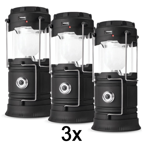 3x Oplaadbare zonne-energie camping lantaarn + zaklamp | CAMPGLO